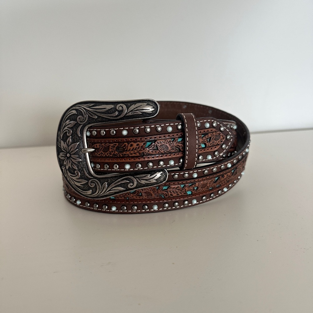 Brown Leather Belt with Silver Buckle